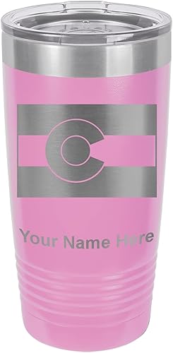 LaserGram 20oz Vacuum Insulated Tumbler Mug, Flag of Colorado, Personalized Engraving Included (Light Purple)