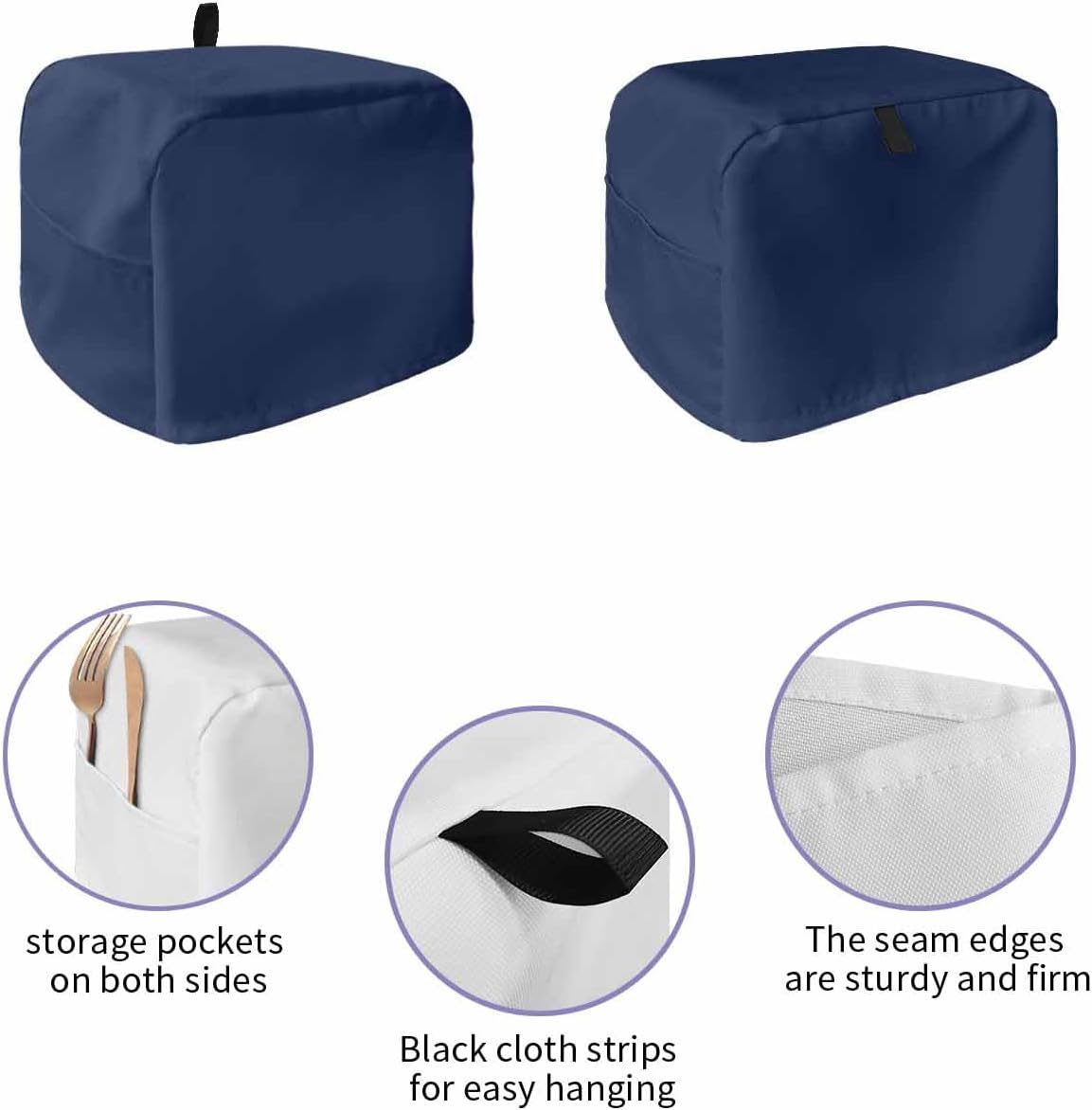Toaster Cover 2 Slice, Navy Blue Solid Color Toaster Cover with Pockets, Dustproof Small Bread Machine Protector for Kitchen Small Appliance Fingerprint Protection