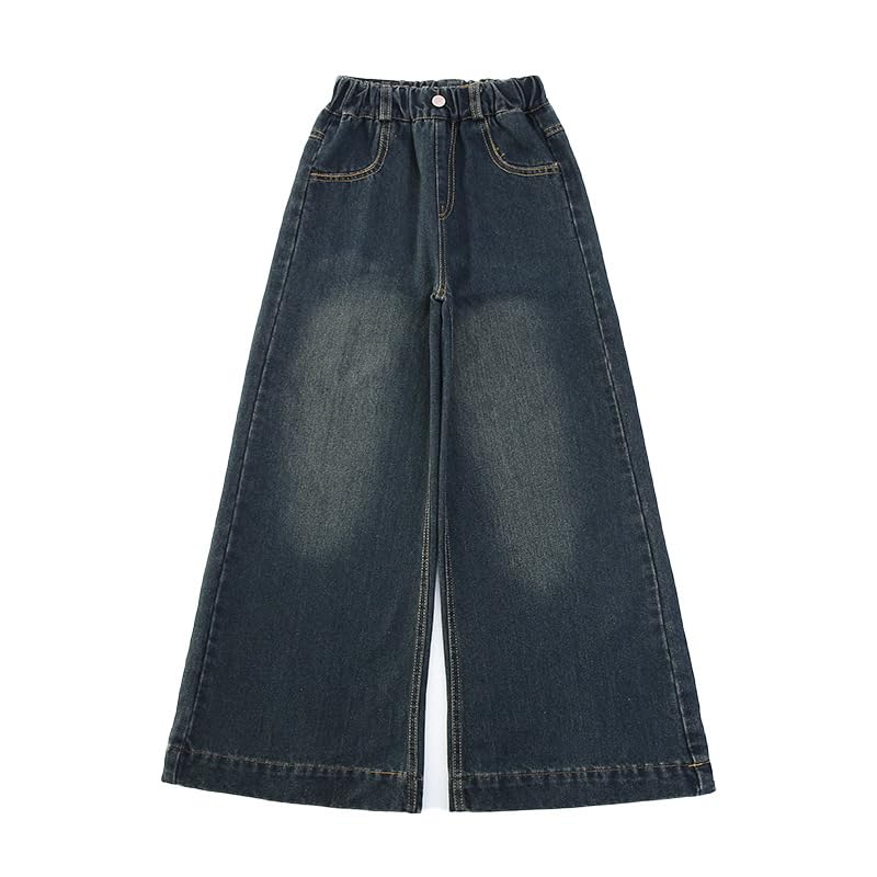 Girls Baggy Wide Leg Jeans Elastic Waist Casual Washed Denim Pants for 3-14 Years2