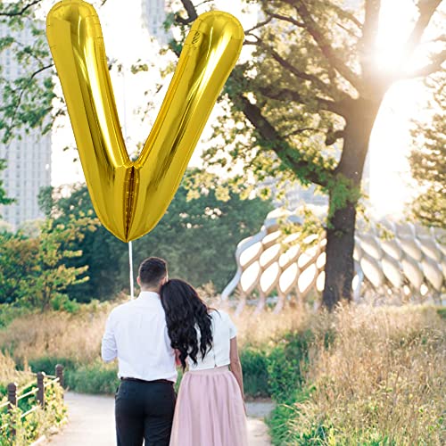Image of TONIFUL 40 Inch Large Gold Letter V Balloons, Foil Mylar Big Balloons for 2026 New Year Eve Graduation Wedding Baby Shower Birthday Party Anniversary Decorations