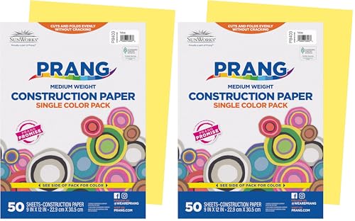 Image of Prang (Formerly SunWorks) Construction Paper, Yellow, 9 inch x 12 inch, 50 Sheets, (Pack of 2)