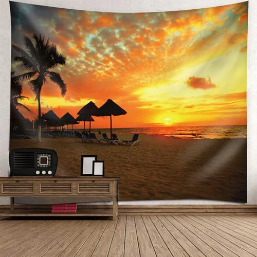 Cortina de pared RDSGYZ de 150x150 cm con diseño de paisaje de playa y puesta de sol para cuarto