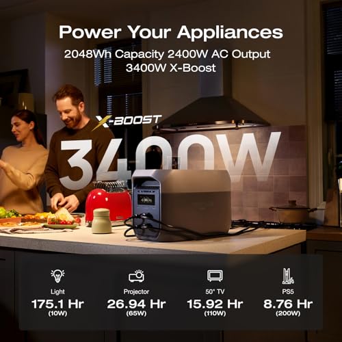 Image of EF ECOFLOW Portable Power Station DELTA 3 Max with AC Charging Cable, 2048Wh LiFePO4 Battery, 3400W X-Boost Output, Ultra-Fast 0-80% Charging in 1.13 Hr, Home Backup & RV Camping