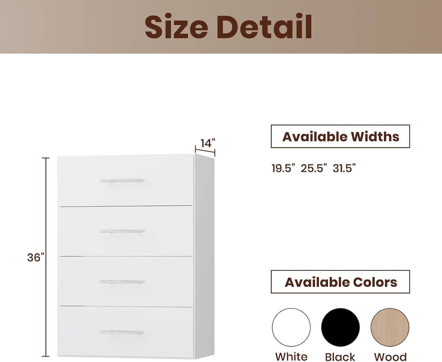 ROOMTEC 25.5" 4 Drawer Short Tower Closet Unit, Modular Closet System with Drawers and Shelf, Wardrobe Organizer for Bedroom or Walk-in Closet, Wall Mounted, Customizable Clothes Storage Unit, White