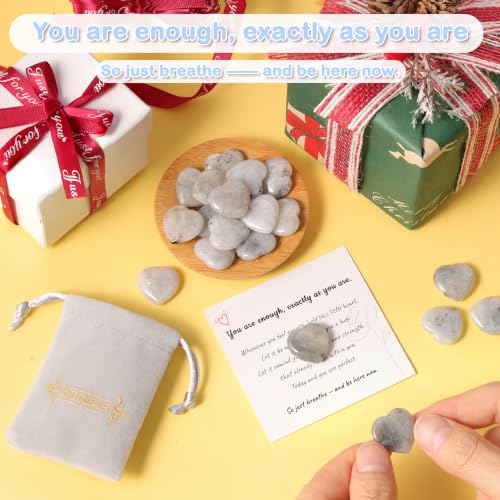 Image of QINJIEJIE 20 PCS Moonstone Heart Crystal Labradorite Healing Crystals Natural Cute Stones Pocket Healing Palm Love Bulk Set Wholesale Reiki Energy Balancing Meditation Mother's Day Gift