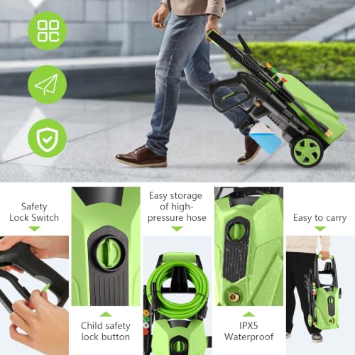 Image of Electric Pressure Washer 5000 PSI 2.8 GPM High Power Washer with 33ft Pressure Hose, 4 Nozzle and Foam Cannon, for Home, Cars, Fences, Patio (Light Green)