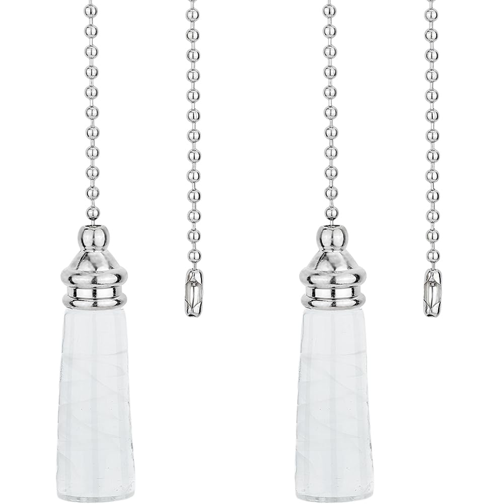GORGECRAFT 2Pcs Ceiling Fan Pull Chain 14.37 Inches Decorative Crystal Glass Cylindrical Beaded Pull String Ornament Pendant Extension Chains for Ceiling Light Lamp Fan Chain Extender