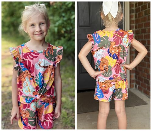 Image of Arshiner Girls Shorts Sets 2 Pieces Outfits Twist Front Ruffle Sleeve T-Shirts and Shorts With Pockets Cute Clothes Sets