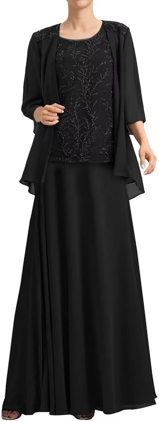 2 Piece Chiffon Mother of The Bride Dress Laces Appliques Mother of The Groom Dresses with Jacket
