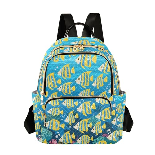 Nexawaveo Mochila acolchada para mujer con fondo verde brillante, mochila de mano para laptop de 14 pulgadas, Cartoon Ocean Fish Blue, S, Mochilas de mochila