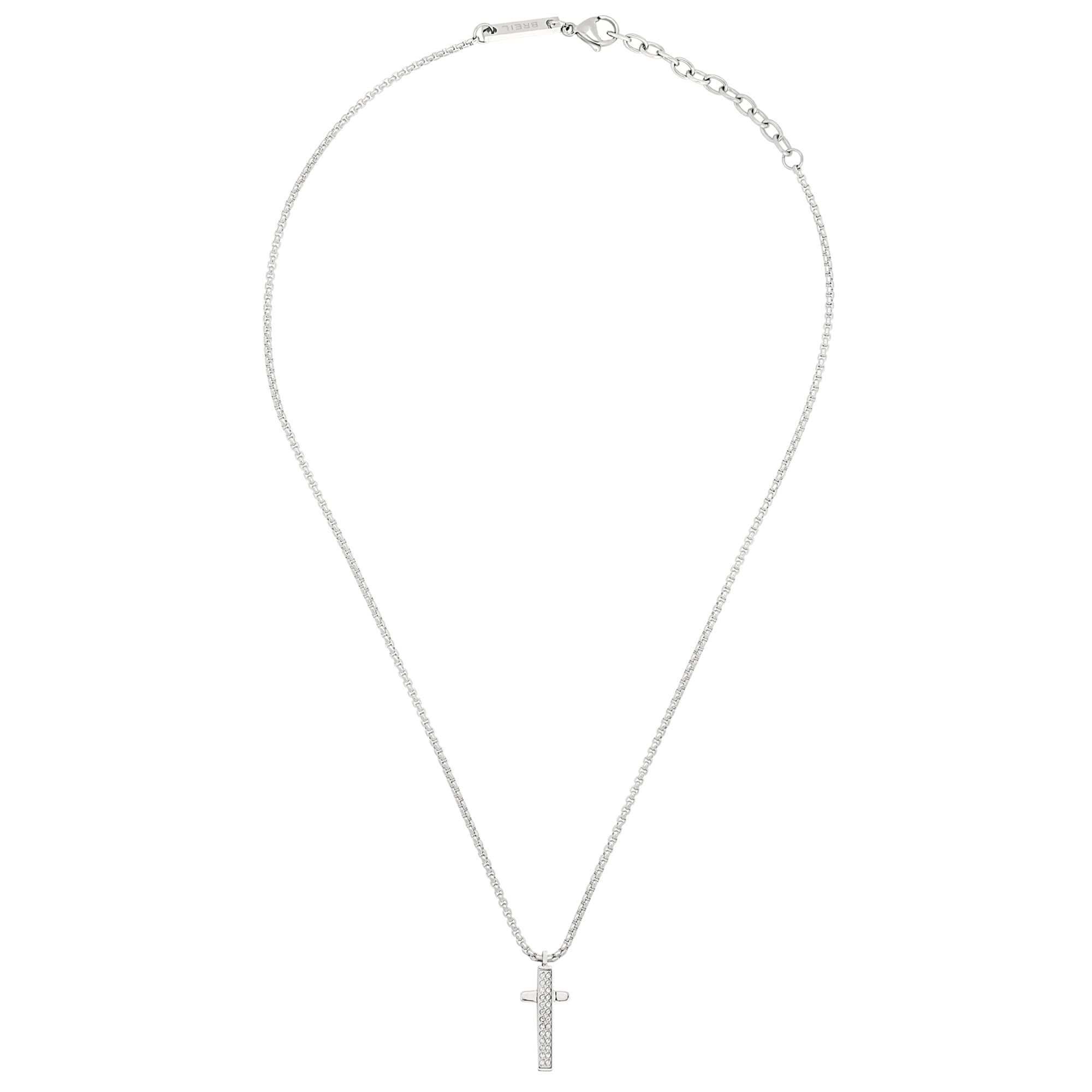 Breil Hatchet Jewel Light Row Collection, Silver Drawn Steel Men's Pendant Unique Measure with Cubic Zirconia - TJ3360, Min. Länge: 47 cm, Max. Länge: 52 cm, Alloy Steel, Cubic Zirconia