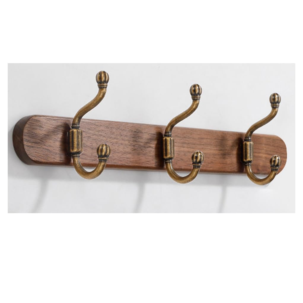 QPKZ Walnut Wood Coat Rack Wall Mount, Metal Woodden Wall Hooks Entryway Hanging Rack Coat Hooks Rail Clothes Towel Racks for Coat, Bag, Towel, Key, Hat, Umbrella 3hook