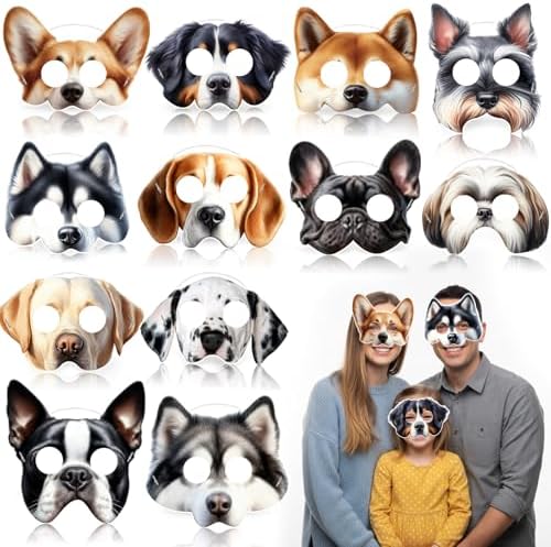 Zhanmai 12 Pcs Dog Party Masks for Kid Funny Soft Animal Masks Pu...