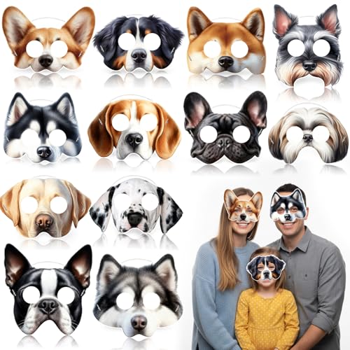 Zhanmai 12 Pcs Dog Party Masks for Kid Funny Soft Animal Masks Puppy Themed Decoration for Pet Costume Cosplay Party Christmas Favors Baby Shower Goodie Bag Filler 12 Styles (Regular Style)
