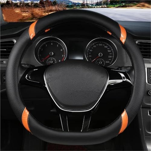 ハンドルカバー Dシェイプ カーステアリングホイールカバー PUレザー に適合する キャシュカイ J11 に適合する エクストレイル T32 ハンドルカバー保護(D shape Orange)