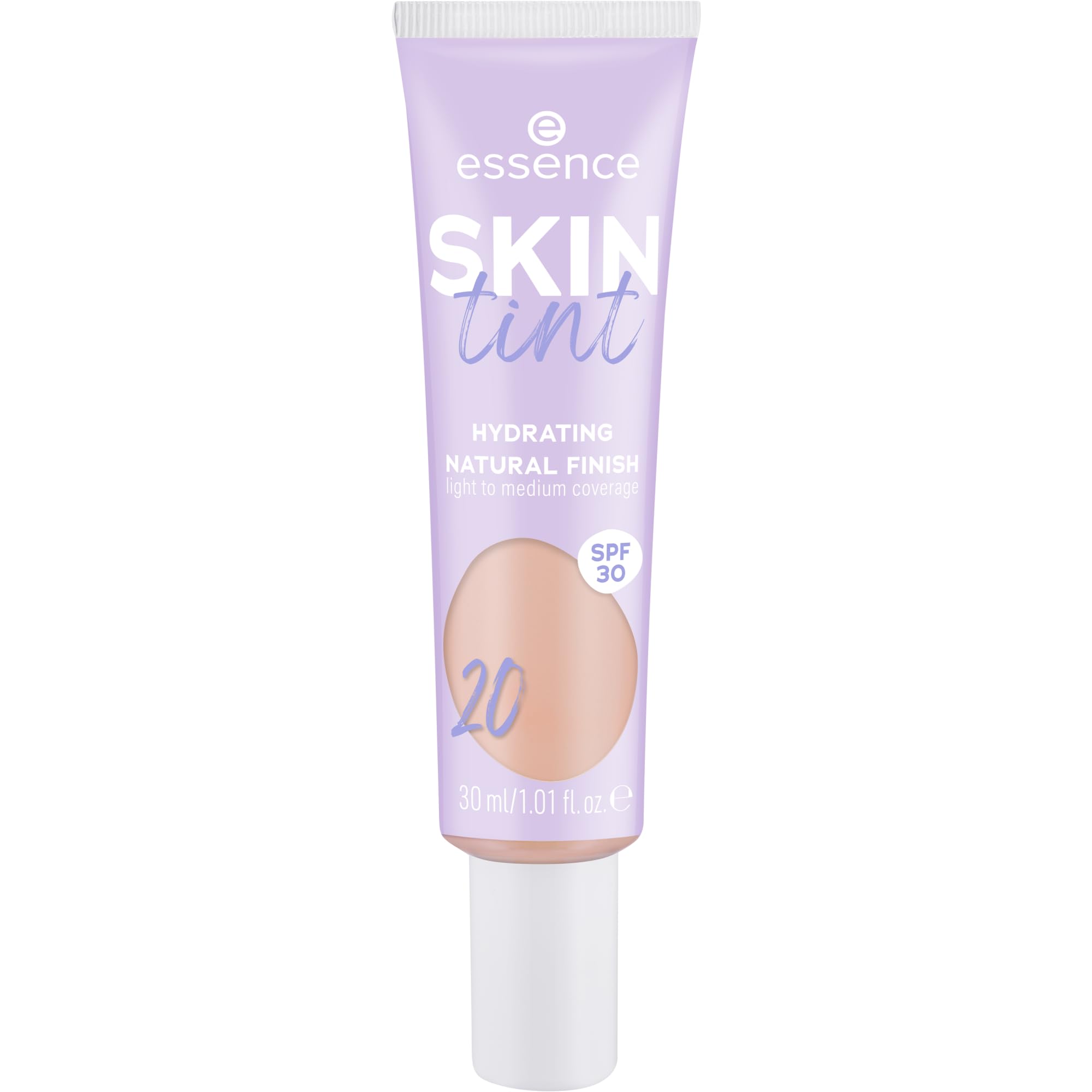 essence SKIN tint, Make-up, Nr. 20, Nude, feuchtigkeitsspendend, natürlich, vegan, ölfrei, UVA- und UVB-Filter + SPF 30, ohne Parfüm, 1er Pack (30ml)