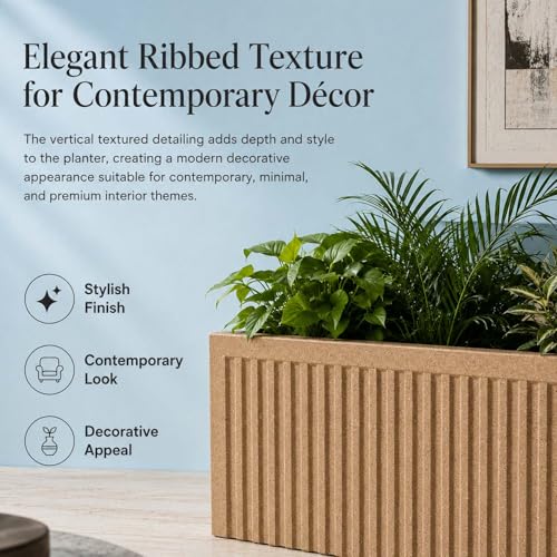 Image of Go Hooked Rectangular Planter Pot (24x12) Inch | Sandstone Ribbed Design Plastic Flower Pot for Indoor Outdoor Balcony Garden Window Railing Patio | Polymer Decorative Plant Container