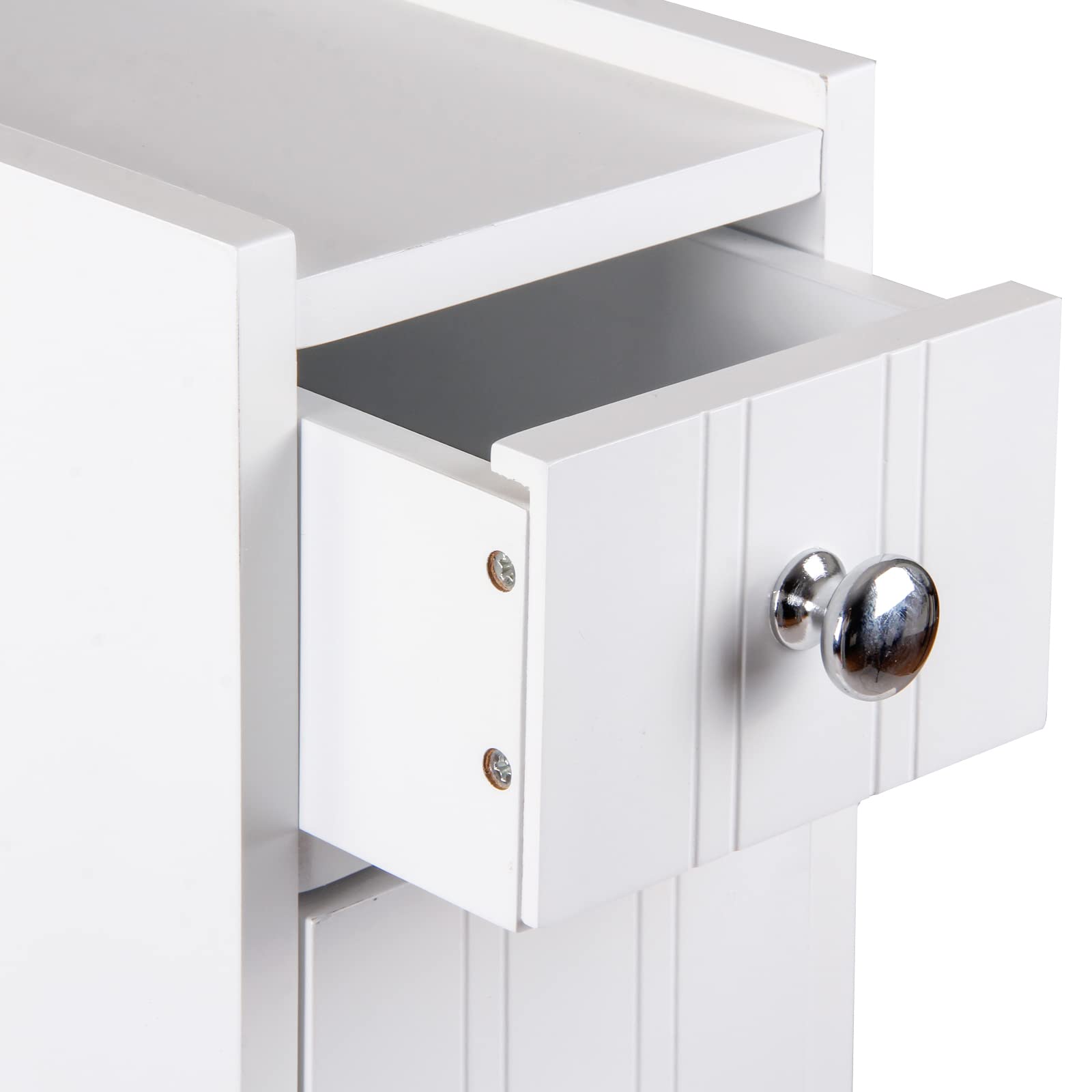 Schmaler Badezimmer-Aufbewahrungsschrank, 2-stöckig, 14 cm breit, Bodenschrank mit Schubladen und Rollen für kleine Räume, Toilettenpapier-Aufbewahrungsschrank, Weiß