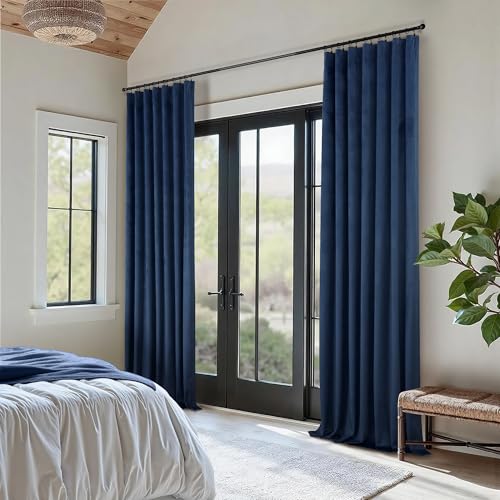 Image of Navy Blue Velvet Curtains 90 Inches Long 2 Panels Luxury Decorative Window Treatment Drape Living Room Darkening Thermal Patio Sliding Glass Door Curtain for Bedroom Dark Blue Indigo Vintage 90 Length