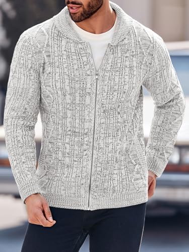 Ryannology Mens Shawl Neck Cardigan Sweater Cable Knit Button Up Closure with Pockets Winter Sweaters Outerwear2