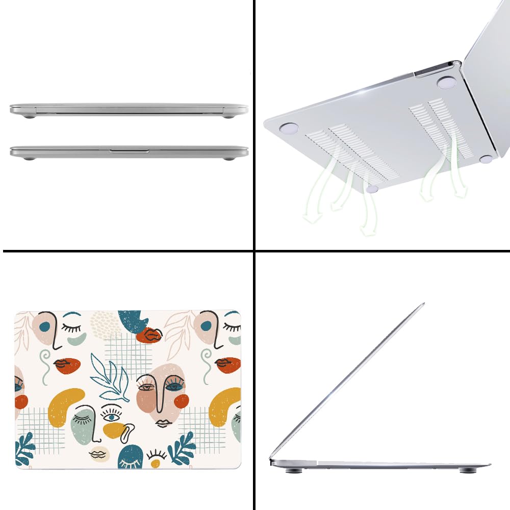 4 in 1 Custodia per MacBook Air 13,6 Pollici M3 M2 2024 A3113 e 2022 A2681, Cover Plastica Rigida Ultra Sottile + Tastiera Cover for Mac Air 13 M2 M3, Volto Umano Astratto 15