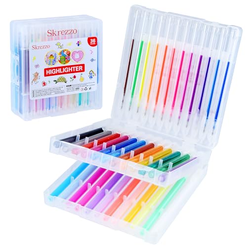 Skrezzo Glitter Gel Pens 36 Pack of Glitter Pens with Case for Kids Drawing Fluorescent Color Gel Markers with 30% More Ink for Drawing Doodles