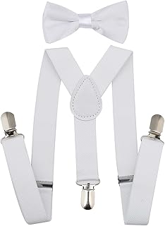Conjunto de Tirantes for niños y niñas, Pajarita de Color Amarillo, Naranja y Verde, Conjuntos de Tirantes elásticos for Regalo de Fiesta de Boda (Color : White, Size : 2.5 * 65cm)