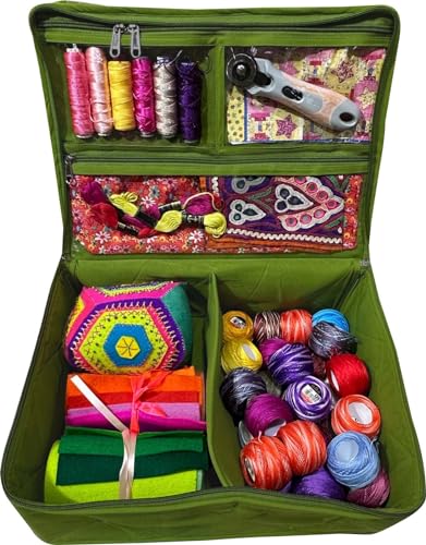 Image of All Purpose Storage Organizer Bag - Quilting, Sewing,Knitting, Portable, Multifunctional - Green