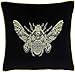 Paoletti Riva Cerana Cojín-Negro-Super Suave Terciopelo Tela-Bordados Diseño Abeja Oro Hilo Bordes-100% Poliéster-50 X 50Cm (20" X 20" Pulgadas), poliéster, 50x50cm