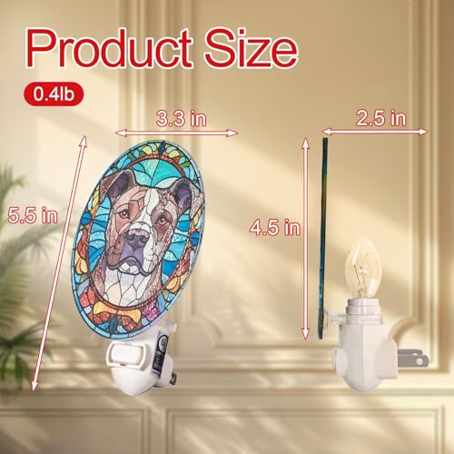 Image of Dog Night Light Pitbull, Stained Glass Styled Plug-in Wall Nightlight, Bulb Included, Pet Memorial Dog Lover Gift, Bedroom Hallway Bathroom Decor, Manual On /Off Switch
