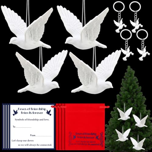Huquary 4 Set Turtle Dove Ornaments, Resin Friendship Gifts with Cards