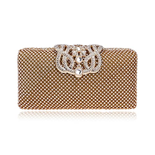 Abendtasche Clutch-Tasche für Damen Frauen Kristall Abend Metall Kupplungen Kleine Handtasche Hochzeit Geldbörse Blume Aushöhlen Kupplungsbeutel (Color : Gold, Size : S) Cover
