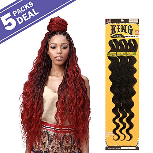 Multi Pack Deals! Bobbi Boss Synthetic Hair Braids Pre-Feathered 3X King Tips Body Wave 28" (5-Pack, 2) #TOP2