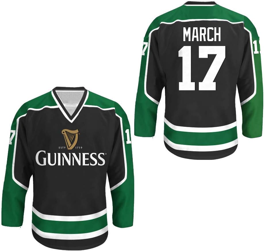 Irish Stout Beer Hockey Jersey March 17 St. Patrick's Day Colors Stitch New Size