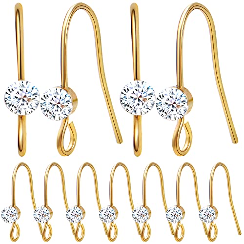 20Pcs Gold Plated Rhinestone Earring Hooks Brass Fish Ear Wires Hooks Crystal Dangle Earrings With Open Loop Hole For Women Girls Diy Earring Designs Jewelry Making, 18.5 Mm X 14 Mm #TOP20