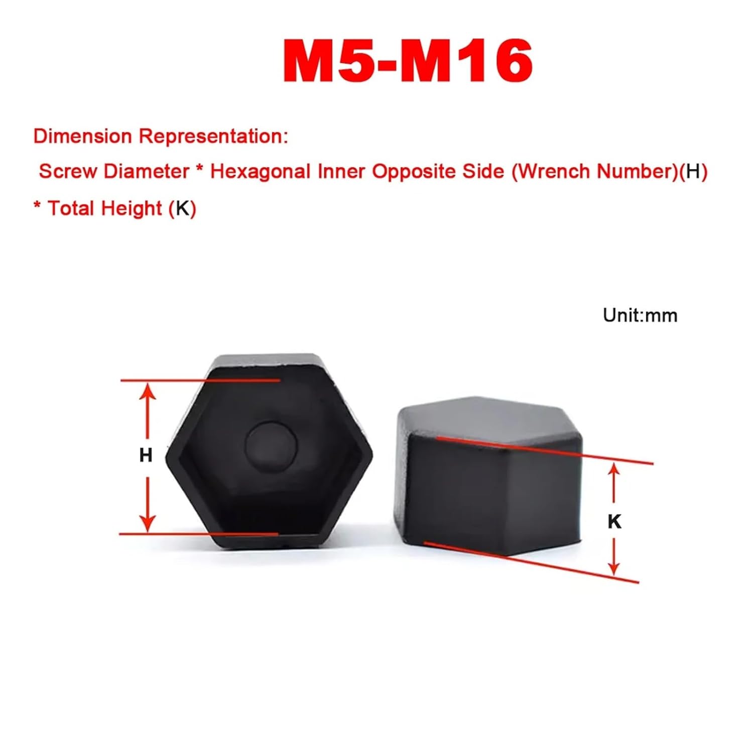 M5 M6 M8 M10 M12 M16 プラスチック製外六角ネジ保護キャップ(White,100pcs M16X24X16)