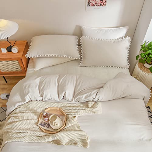 Bedbay Beige Comforter Set King Size And Pom Pom Pillowcases #TOP2