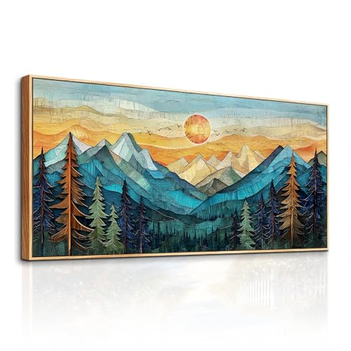 hyidecorart Moderne Bilder mit Rahmen Berge Landschaft Gemälde 60x120 cm