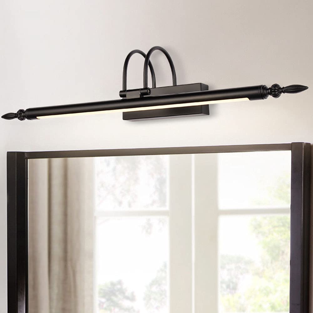 Retro LED Spiegellampe Schwarz Design Spiegelleuchte Schmiedeeisen Spiegel Frontlicht IP44 Wandleuchte Badezimmer Wasserdicht Beschlagfrei Toilette Badezimmer Spiegellicht L76CM,76cm white light
