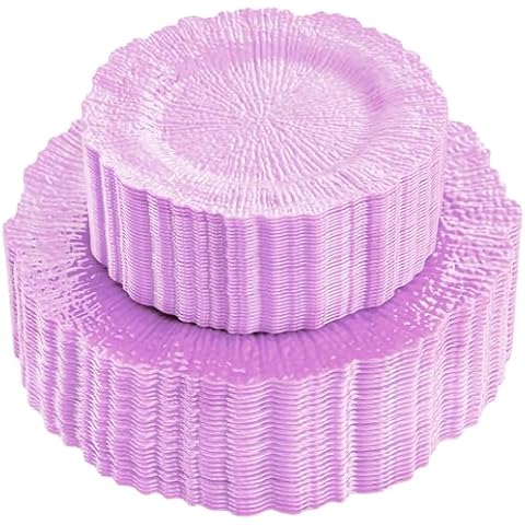SUT 60PCS Purple Plastic Plates - Plastic Plates for Party, Purple Plates Disposable Heavy Duty, Including 10 inch Dinner Plates, 7 inch Dessert Plates, Plastic Plates for Wedding&Party Cover