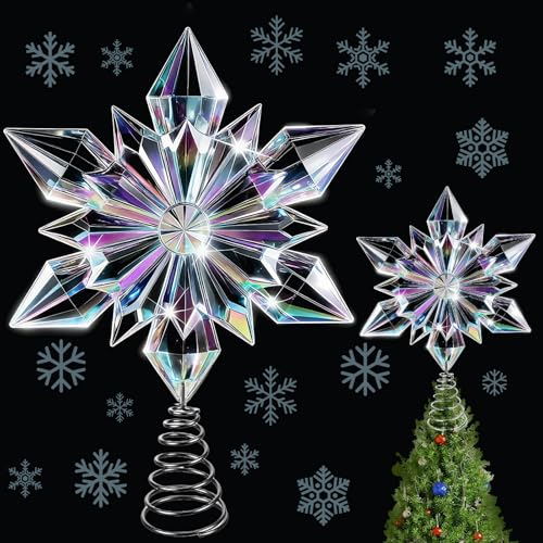 Halloscume Acrylic Snowflake Christmas Tree Toppers 3D Large Iridescent Snowflake Treetop 12.6 Inch Star Tree Topper for Indoor Outdoor Holiday Winter Christmas Decorations by Halloscume - Used condition - US$17.10