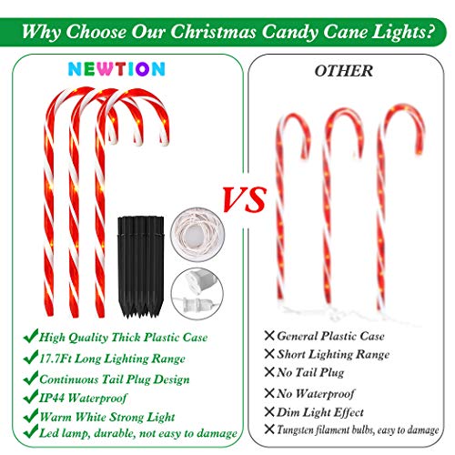 Newtion 10PCS 15.7 Inch Christmas Pathway Markers LED Lights, Candy Cane Lights Decorations - Indoor/Outdoor Christmas Light Stakes