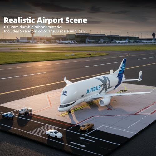 Miniatura 6 de Qiyumoke 1 300 A330 Beluga Xl - Maqueta De Avión Con Alfombrilla De Goma Y 5 Coches Diecast De Metal Para Adultos, Coleccionistas Y Decoración Alfombra: 25 X 35 Cm
