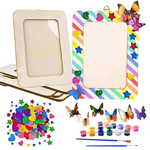 10 Pack Picture Frame Painting Craft Kit, 6\'\' x 8\'\' DIY Blank Wooden Photo Frames with Stand, Painting Set, 3D Butterfly and Glitter Eva Stickers for Father Day Gift, Kids Craft, Paint and Decorate