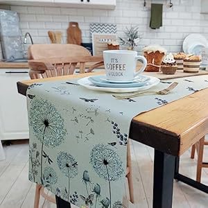 Elegant Dandelions and Dragonflies Blue Table Runner, Wildflowers Floral Herbs Antique Botanical, Kitchen Dining Table Runners for Indoor Outdoor Home Party Holiday Decor 13X72Inch Elegant Dandelions and Dragonflies Blue Table Runner Wildflowers Floral Herbs Antique Botanical Kitchen Dining Table Runners for Indoor Outdoor Home Party Holiday Decor 13X72Inch