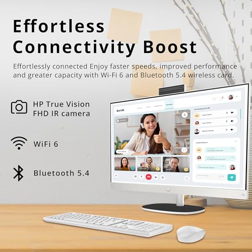 Image of HP 27 inch FHD Touchscreen All-in-One Desktop, Ryzen AI 7 350, 32GB DDR5, 5TB Storage (4TB SSD+1TB Docking Station), AMD Radeon 680M, Wi-Fi 6, Webcam, Wireless Keyboard & Mouse, Win 11 Pro, White