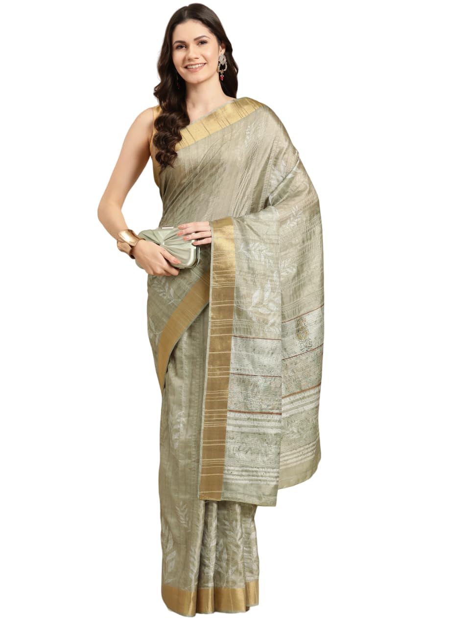 Amazon Brand - Anarva Women's Soft Silk Floral Printed Zari Woven Border Saree - (Lavender)