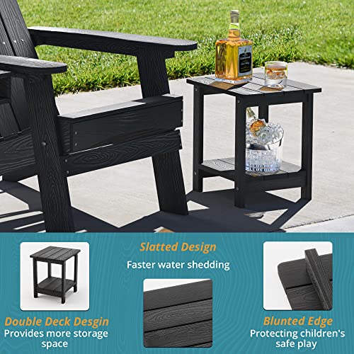 Lue Bona Adirondack Outdoor Side Table, 2-Tier Black Poly Patio End Table Weather Resistant, Morden Side Table For Patio, Pool, Porch #TOP3