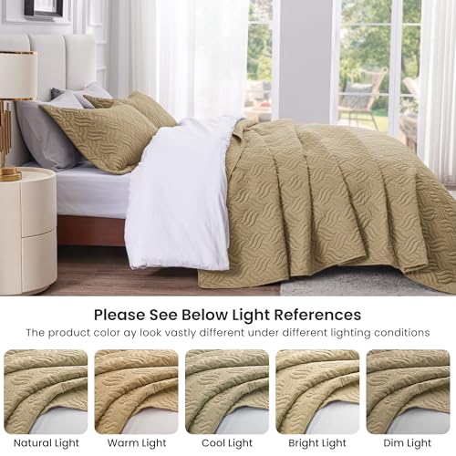 Love's cabin Twin Quilt Bedding Set Camel Bedspreads - Soft Bed Summer Lightweight Bedspread Comforter - Wave Pattern Bedding Coverlet for All Season - 2 Pieces (1 Quilt, 1 Pillow Sham) by Love's cabin - Used condition - Image 6