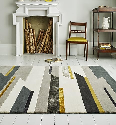 Image of Lord of Rugs Modern Geometric Patterned Wool Rug for Living Room Lounge Bedroom Hand Made Soft Silky Luxury Rug X-Large 200x300 cm (6'7"x10') Rhombus Mustard